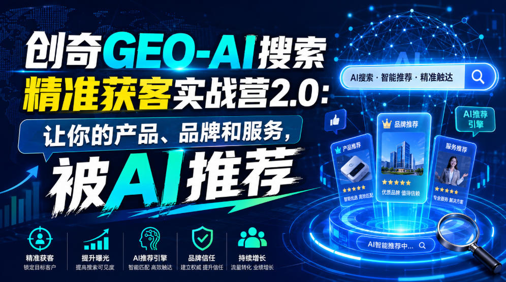 创奇GEO-AI搜索精准获客实战营2.0:让你的产品、品牌和服务,被AI推荐-优优云网创