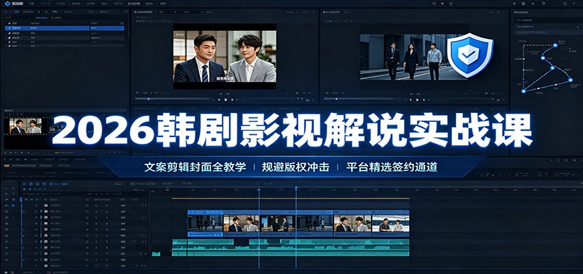 2026韩剧影视解说实战课:文案剪辑封面全教学,规避版权冲击平台精选签约通道-清风网创