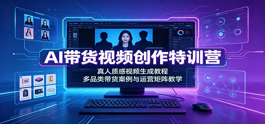 AI带货视频创作特训营:真人质感视频生成教程,多品类带货案例与运营矩阵教学-清风网创