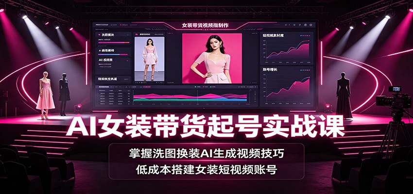 AI女装带货起号实战课:掌握洗图换装AI生成视频技巧,低成本搭建女装短视频账号-清风网创