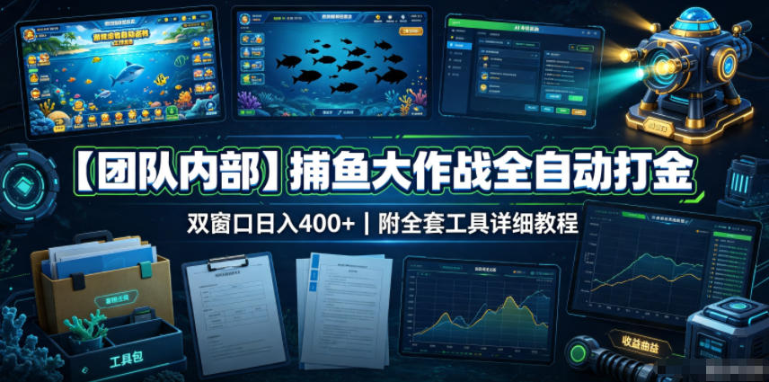 【团队内部】捕鱼大作战全自动打金,双窗口日入400+,附全套工具详细教程【揭秘】-云网创