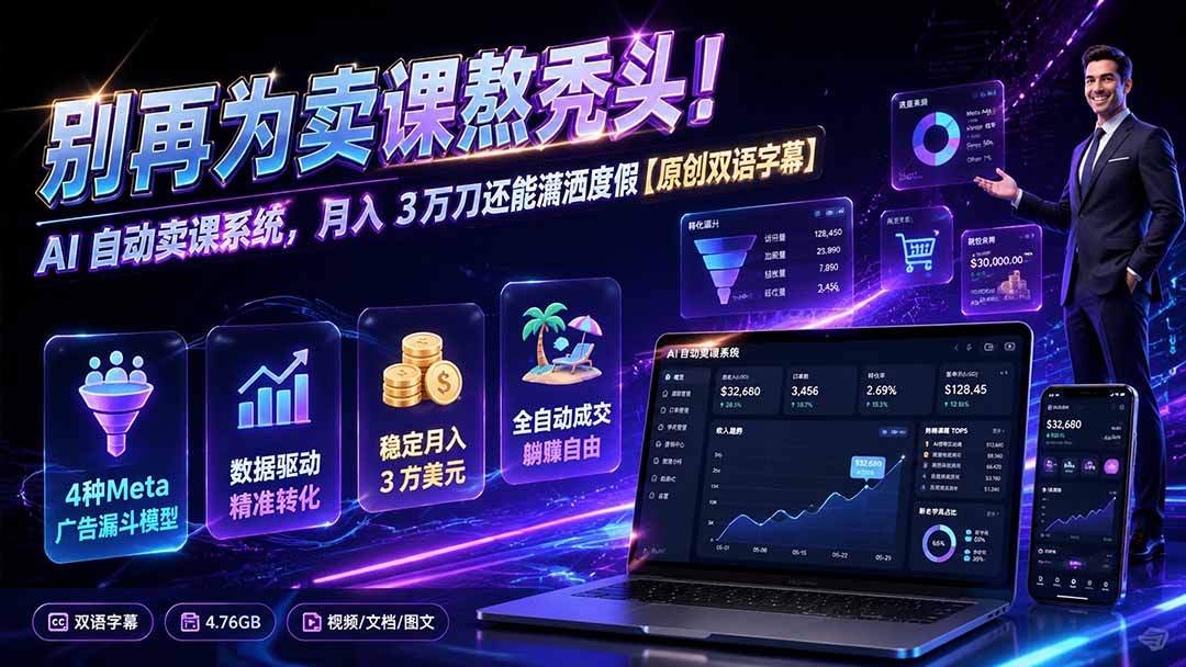 别再为卖课熬秃头!AI 自动卖课系统,月入 3 万刀还能潇洒度假【原创双语字幕】-路路云网创