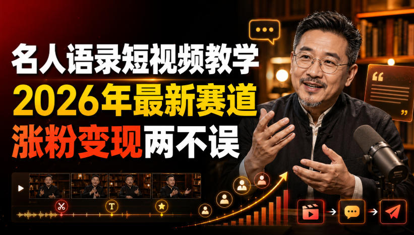 名人语录短视频教学,2026年最新赛道,涨粉变现两不误-一个创业资源站