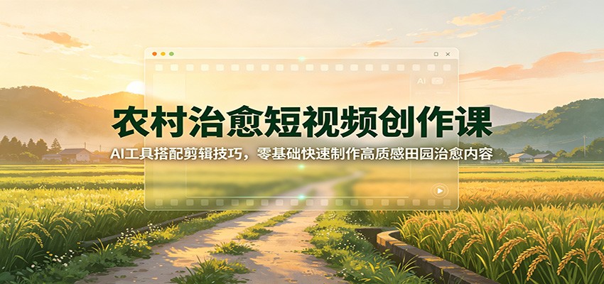 农村治愈短视频创作课:AI工具搭配剪辑技巧,零基础快速制作高质感田园治愈内容-青山烟雨客网创