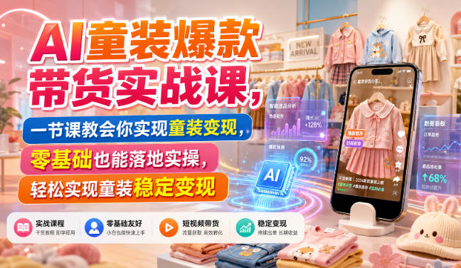 AI童装爆款带货实战课,一节课教会你实现童装变现,零基础也能落地实操-优优云网创