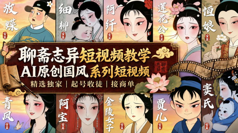 聊斋志异短视频教学,AI原创国风系列短视频,精选独家丨起号收徒丨接商单-自由人网创