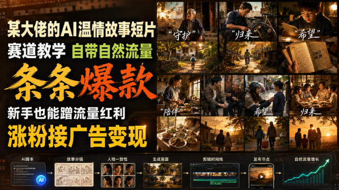 某大佬的AI温情故事短片赛道教学,自带自然流量,条条爆款,新手也能蹭流量红利,涨粉接广告变现-柚子云网创