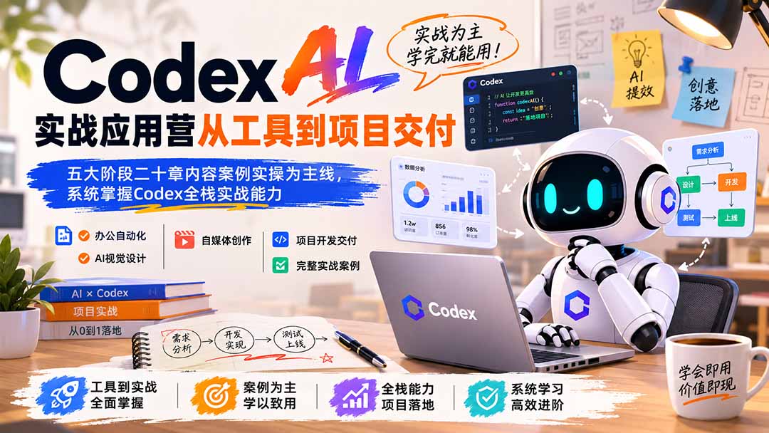 Codex AI实战应用营从工具到项目交付;五大阶段二十章内容案例实操为主线,系统掌握Codex全栈实战能力-自由人网创