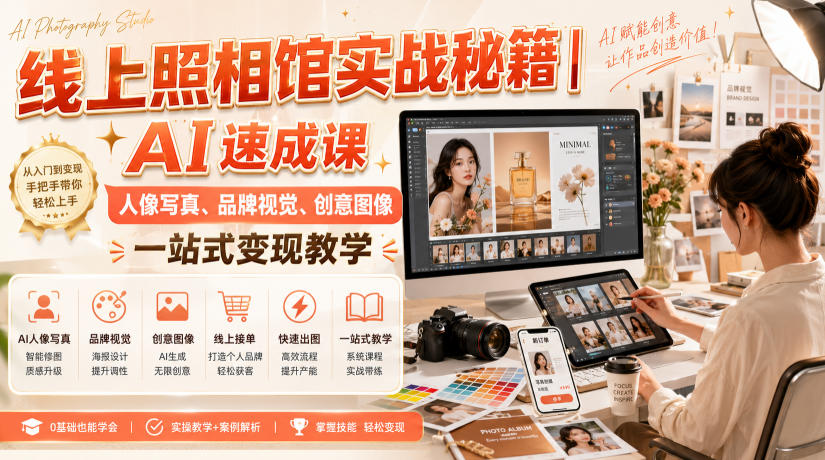 线上照相馆实战秘籍|AI速成课,人像写真、品牌视觉、创意图像一站式变现教学-云网创