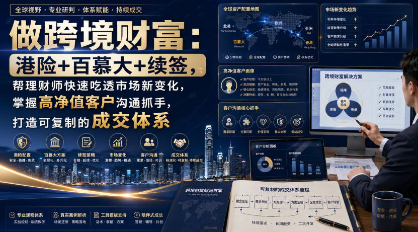 做跨境财富:港险+百慕大+续签,帮理财师快速吃透市场新变化,掌握高净值客户沟通抓手,打造可复制的成交体系-云网创