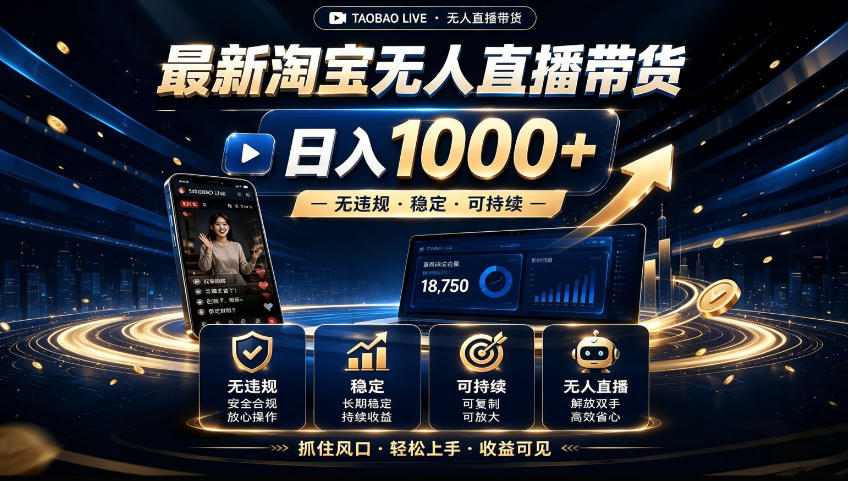 2026淘宝无人直播15.0,独家新技术,不用露脸、不用熬夜,自动直播自动出单,25小时卖17W【揭秘】-自由人网创