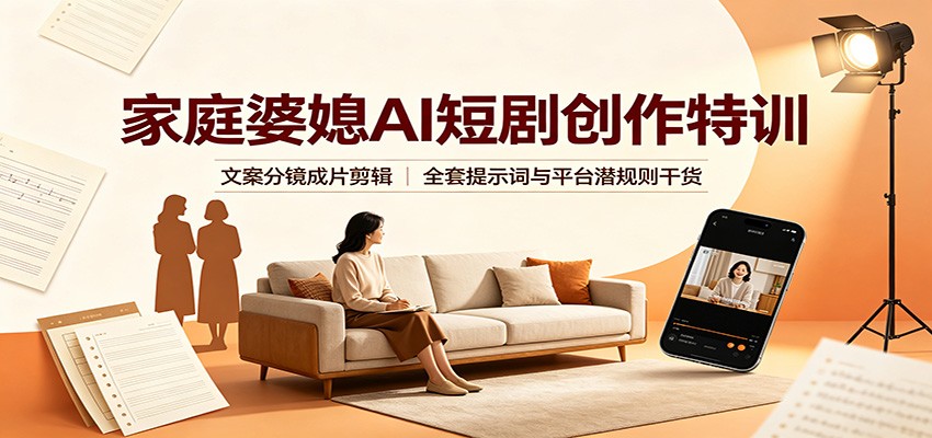 家庭婆媳AI短剧创作特训:文案分镜成片剪辑,全套提示词与平台潜规则干货-清风网创