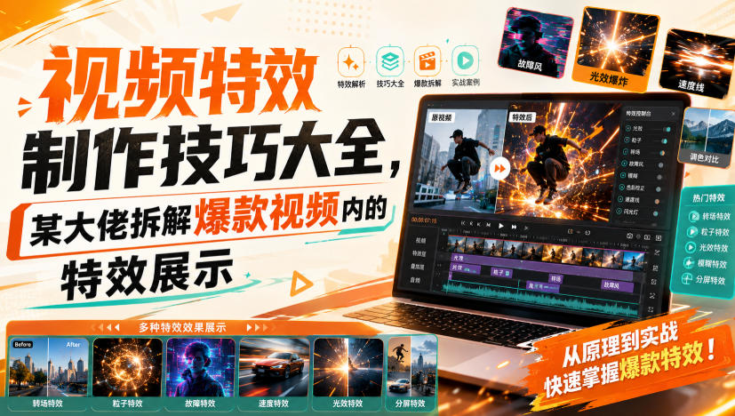 视频特效制作技巧大全，某大佬拆解爆款视频内的特效展示-清风网创