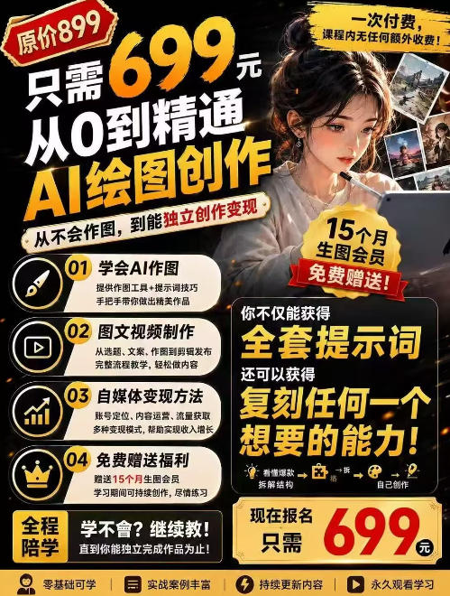 抖音10W粉丝博主的AI绘图教学，从0到精通AI绘图创作，从不会作图到能独立创作变现-清风网创