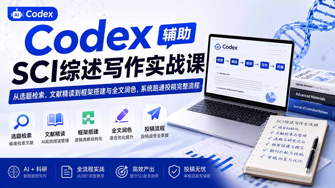 Codex辅助SCI综述写作实战课——从选题检索、文献精读到框架搭建与全文润色,系统跑通投稿完整流程-白云资源网
