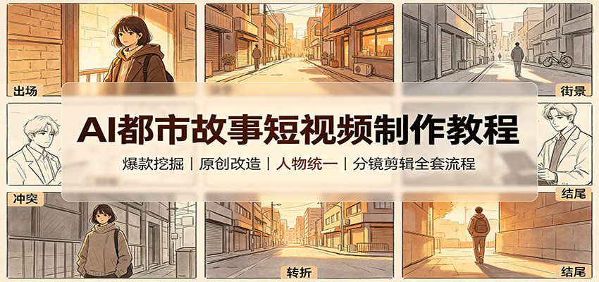 AI都市故事短视频制作教程:爆款挖掘原创改造,人物统一分镜剪辑全套流程-清风网创