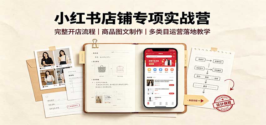小红书店铺专项实战营:完整开店流程,商品图文制作,多类目运营落地教学-路路云网创