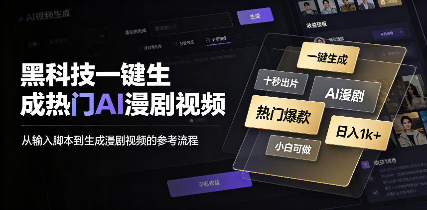 黑科技一键生成热门AI漫剧视频,十秒钟即可搞定,小白也能日入1k+【揭秘】-子曰云网创