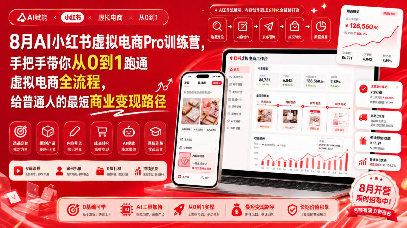8月AI小红书虚拟电商Pro训练营,手把手带你从0到1跑通虚拟电商全流程,给普通人的最短商业变现路径(更新0827)-子曰云网创