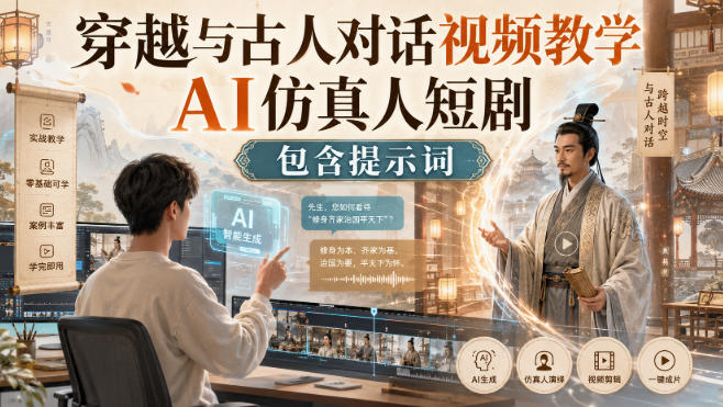 穿越与古人对话视频教学,AI仿真人短剧,包含提示词-优拓云网创