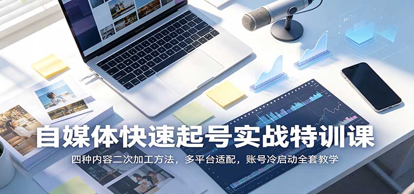 自媒体快速起号实战特训课:四种内容二次加工方法,多平台适配,账号冷启动全套教学-优拓云网创