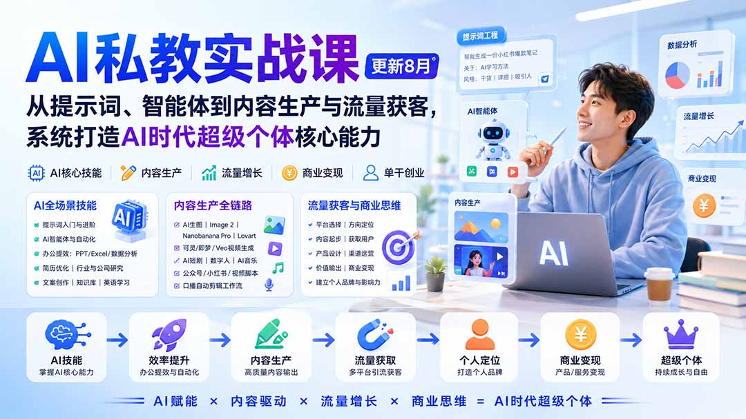 AI私教实战课-更新8月:从提示词、智能体到内容生产与流量获客,系统打造AI时代超级个体核心能力-优拓云网创