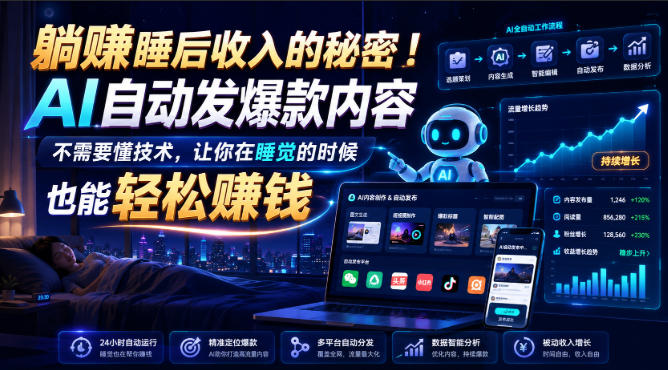 躺賺睡后收入的秘密!AI自动发爆款内容,不需要懂技术,让你在睡觉的时候也能轻松賺钱【原创双语字幕】-自由人网创