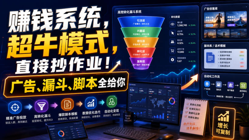 賺钱系统,超牛模式,直接抄作业!广告、漏斗、脚本全给你【原创双语字幕】-自由人网创