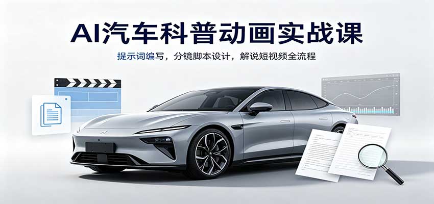 AI汽车科普动画实战课:提示词编写,分镜脚本设计,解说短视频全流程-优优云网创