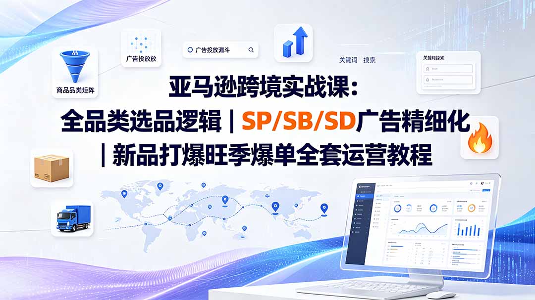 亚马逊跨境实战课-更新8月:全品类选品逻辑|SP/SB/SD广告精细化|新品打爆旺季爆单全套运营教程-优优云网创