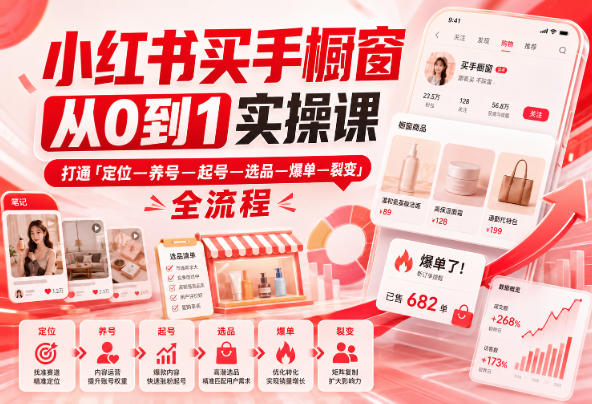 小红书买手橱窗从0到1实操课,打通「定位—养号—起号—选品—爆单—裂变」全流程-优优云网创