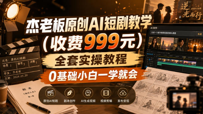 杰老板原创AI短剧教学(收费999元),全套实操教程,0基础小白一学就会,非搬运技术-优优云网创