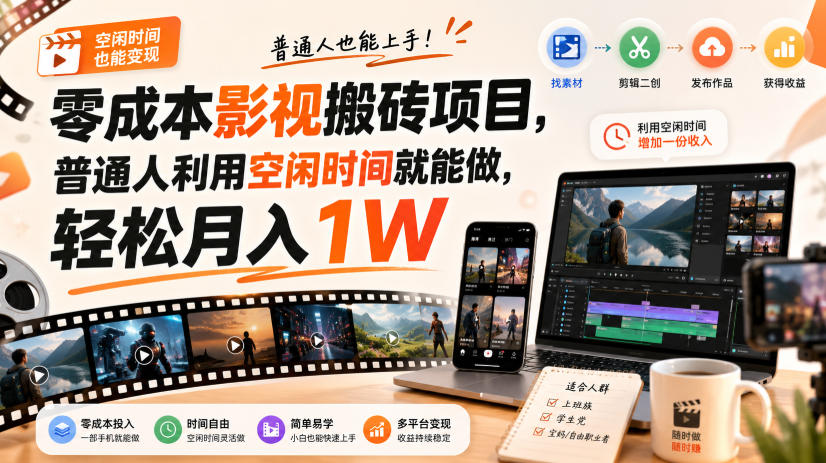 零门槛影视搬砖项目,月入万元,玩法稳定普通人可落地的长期副业!-优优云网创