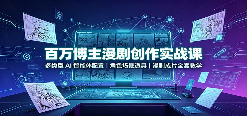 百万博主漫剧创作实战课:多类型AI智能体配置,角色场景道具,漫剧成片全套教学-云网创