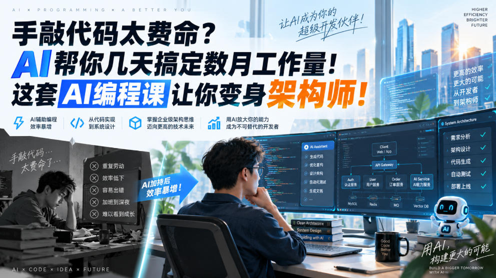 手敲代码太费命？AI帮你几天搞定数月工作量！这套AI编程课让你变身架构师！【原创双语字幕】-清风网创