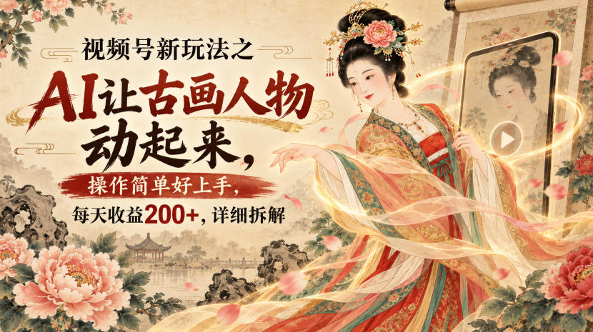 视频号新玩法之AI让古画人物动起来，操作简单好上手，每天收益200+，详细拆解-清风网创