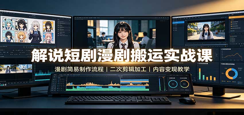 解说短剧漫剧搬运实战课：漫剧简易制作流程，二次剪辑加工，内容变现教学-清风网创