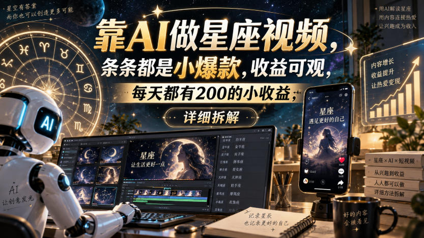 靠AI做星座视频,条条都是小爆款,收益可观,每天都有200的小收益,详细拆解-青禾云网创