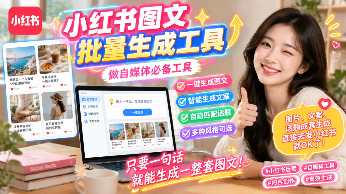 小红书图文批量生成工具,话题、文案、配图一键生成,直接发布,做自媒体必备工具-青禾云网创