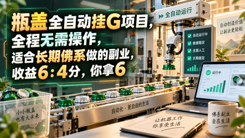 瓶盖全自动挂G项目,全程无需操作,适合长期佛系做的副业,收益6:4分,你拿6【揭秘】-学长