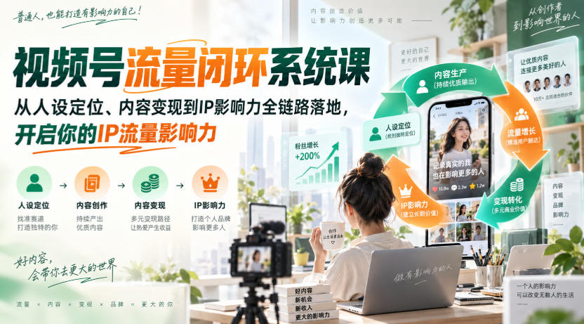 视频号流量闭环系统课,从人设定位、内容变现到IP影响力全链路落地,开启你的IP流量影响力-学长