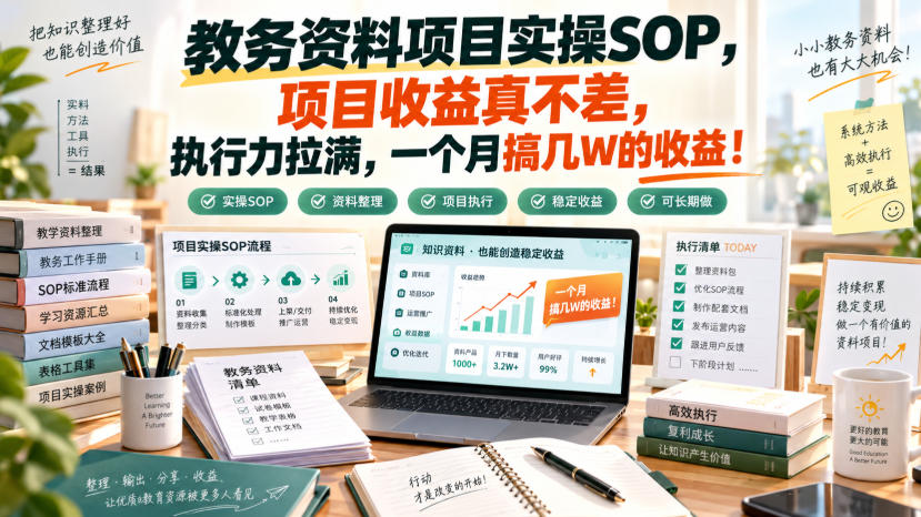 教务资料项目实操SOP,项目收益真不差,执行力拉满,一个月搞几W的收益-学长