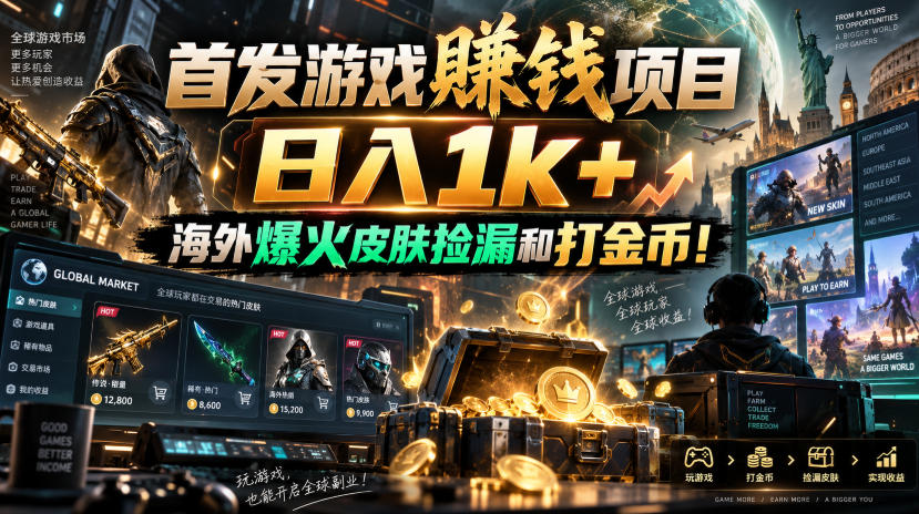 首发游戏賺钱项目,日入1k+,海外爆火皮肤捡漏和打金币!【揭秘】-学长