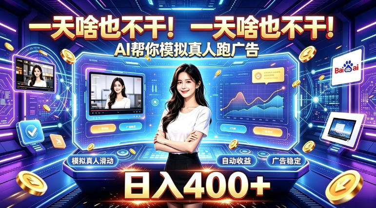 一天啥也不干!AI帮你模拟真人跑广告,稳定日入400+,实现真正被动变现【揭秘】-学长