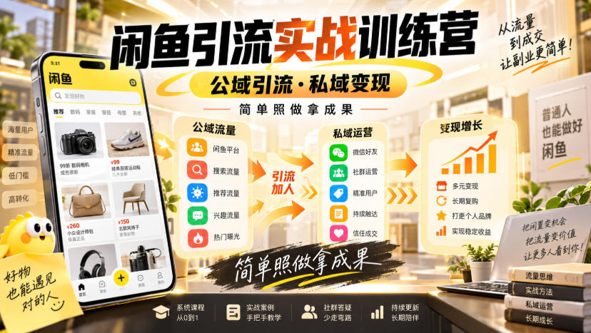 闲鱼引流实战训练营,公域引流·私域变现,简单照做拿成果-学长