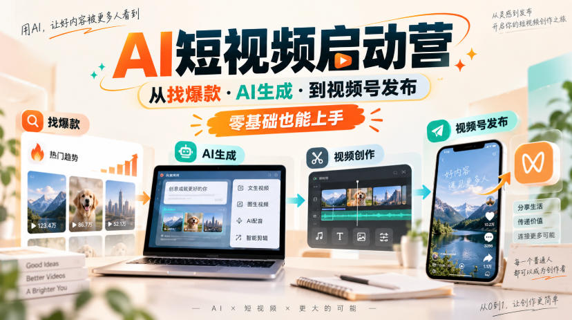 AI短视频启动营,从找爆款·AI生成·到视频号发布,零基础也能上手-学长