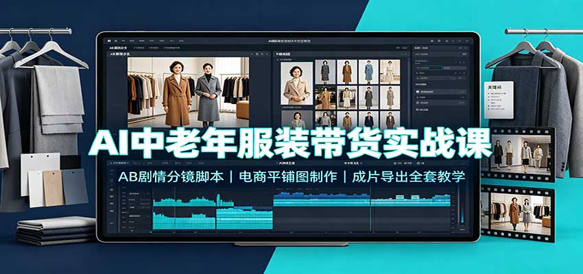 AI中老年服装带货实战课:AB剧情分镜脚本,电商平铺图制作,成片导出全套教学-学长