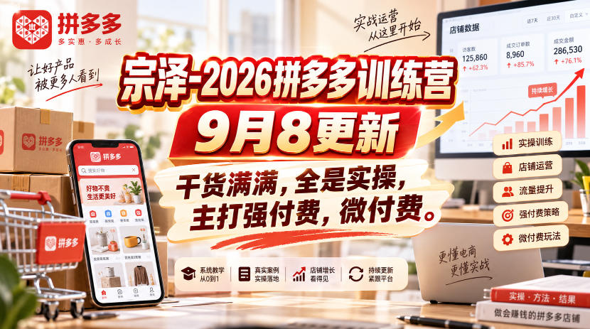宗泽-2026拼多多训练营9月8更新,干货满满,全是实操,主打强付费,微付费-青禾云网创