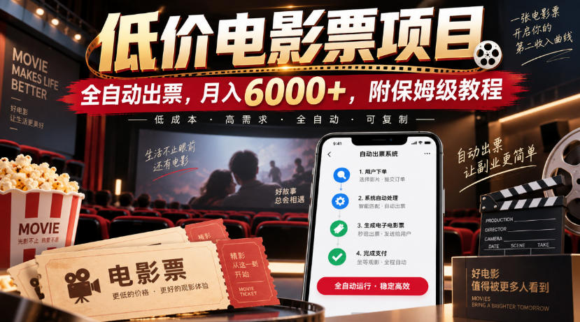 低价电影票项目,全自动出票,月入6000+,附保姆级教程【揭秘】-青禾云网创