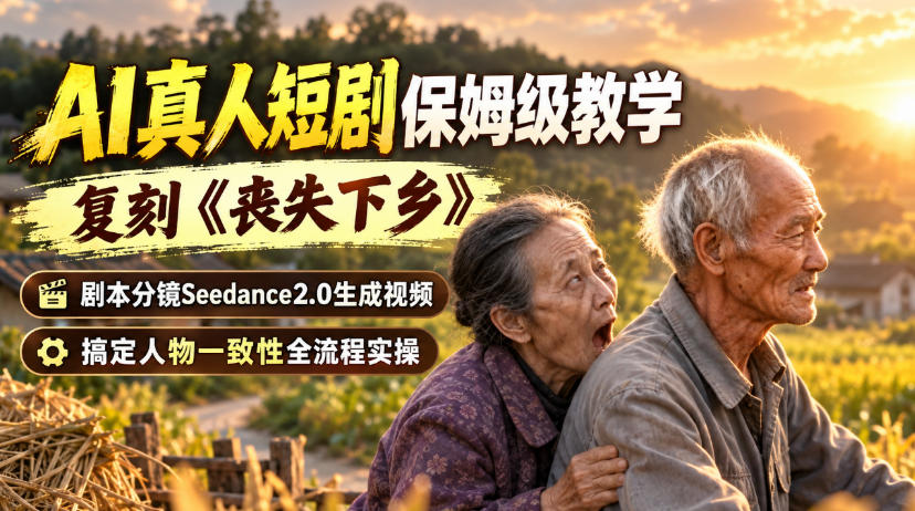 AI真人短剧保姆级教学,复刻《丧失下乡》,剧本分镜Seedance2.0生成视频,搞定人物一致性全流程实操-菁跃云网创